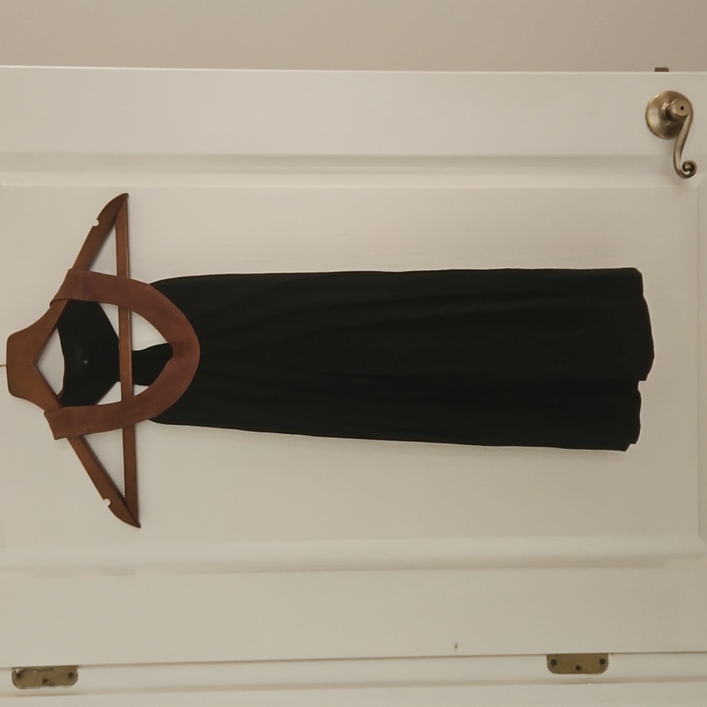 Akiko Elegant Black Halter Dress with Brown Accents